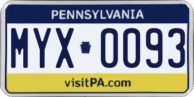 PA license plate MYX0093