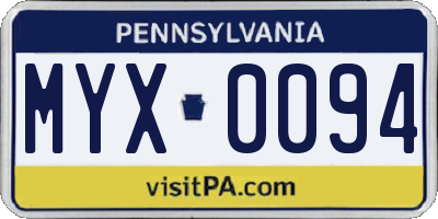 PA license plate MYX0094