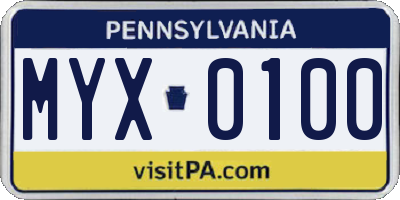 PA license plate MYX0100