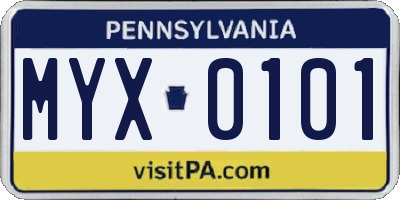 PA license plate MYX0101