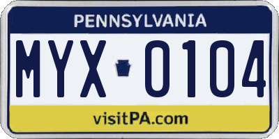 PA license plate MYX0104