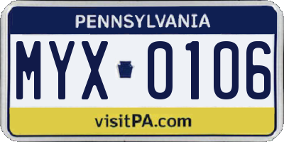 PA license plate MYX0106