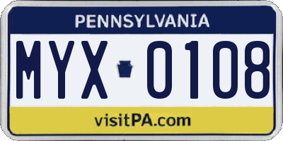 PA license plate MYX0108