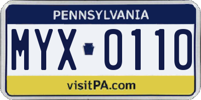 PA license plate MYX0110