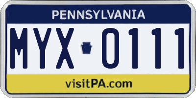 PA license plate MYX0111