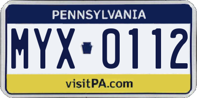 PA license plate MYX0112