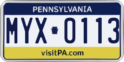 PA license plate MYX0113