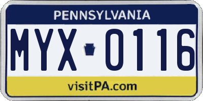 PA license plate MYX0116