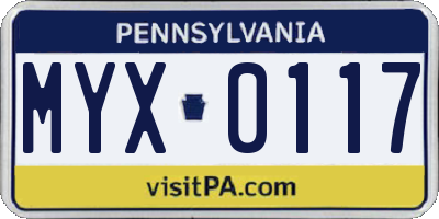 PA license plate MYX0117
