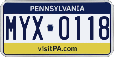 PA license plate MYX0118