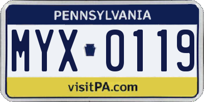 PA license plate MYX0119