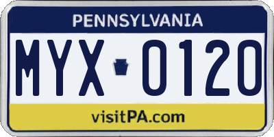 PA license plate MYX0120