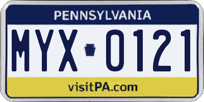 PA license plate MYX0121