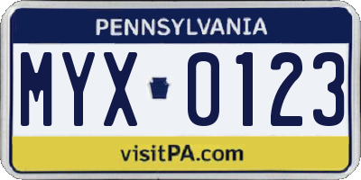 PA license plate MYX0123
