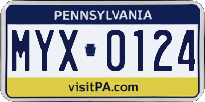 PA license plate MYX0124