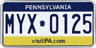 PA license plate MYX0125
