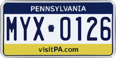 PA license plate MYX0126