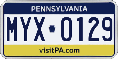 PA license plate MYX0129