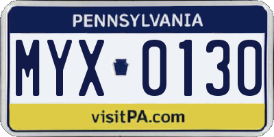 PA license plate MYX0130