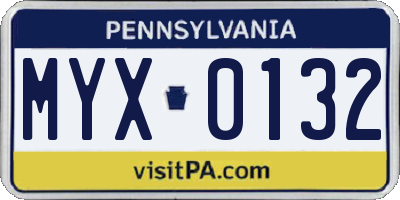 PA license plate MYX0132