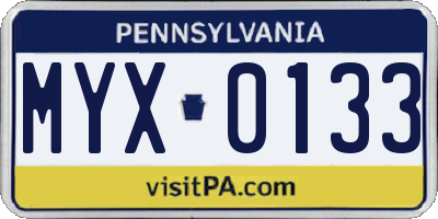 PA license plate MYX0133