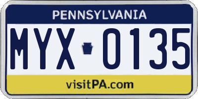 PA license plate MYX0135