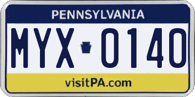 PA license plate MYX0140