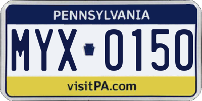 PA license plate MYX0150