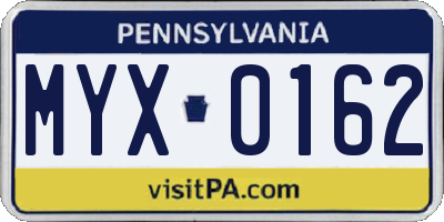 PA license plate MYX0162
