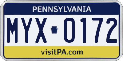PA license plate MYX0172