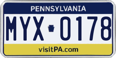 PA license plate MYX0178