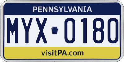 PA license plate MYX0180