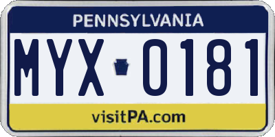 PA license plate MYX0181