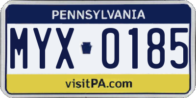 PA license plate MYX0185