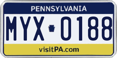 PA license plate MYX0188