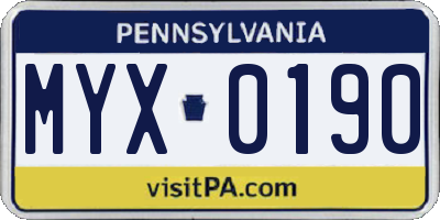PA license plate MYX0190