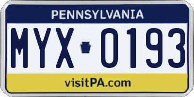 PA license plate MYX0193