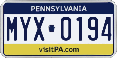 PA license plate MYX0194