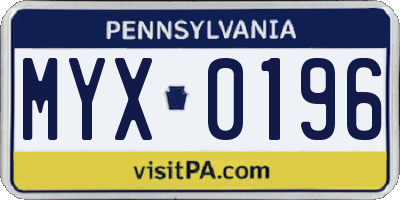 PA license plate MYX0196