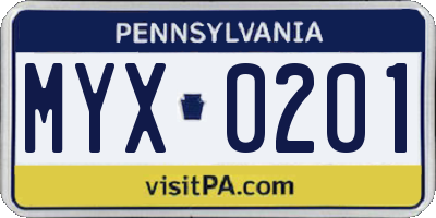 PA license plate MYX0201