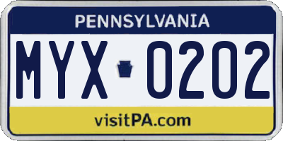 PA license plate MYX0202