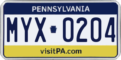 PA license plate MYX0204