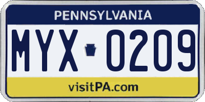 PA license plate MYX0209