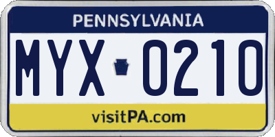 PA license plate MYX0210