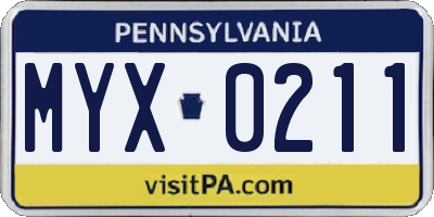 PA license plate MYX0211