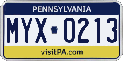 PA license plate MYX0213