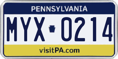 PA license plate MYX0214