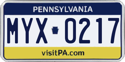 PA license plate MYX0217