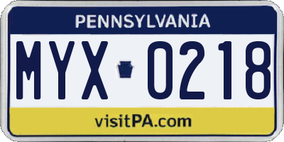 PA license plate MYX0218