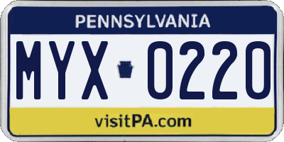 PA license plate MYX0220